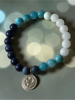 ‘Dream' Water Element Beaded Ombré Lapis Lazuli White Jade Stretch Bracelet